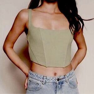 Beige Botany Green Corset Crop Top